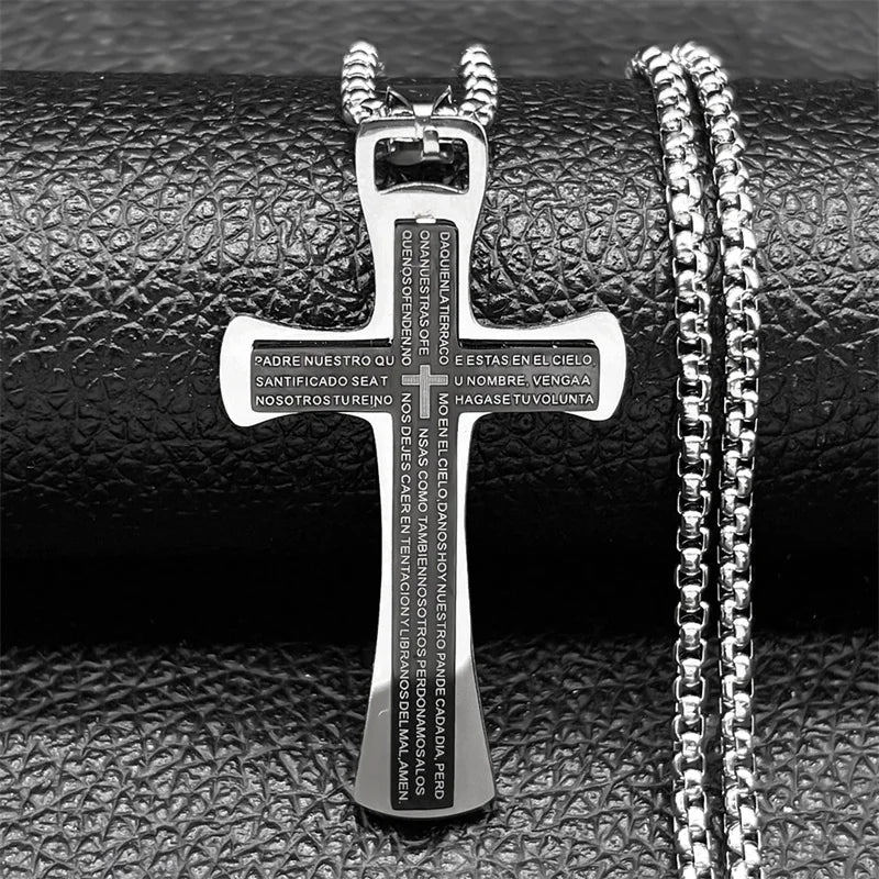 Cross Christian Church Prayer Necklace Men Stainless Steel Gold Color Bible Amulet Necklaces Jewelry colar masculino N2005S02