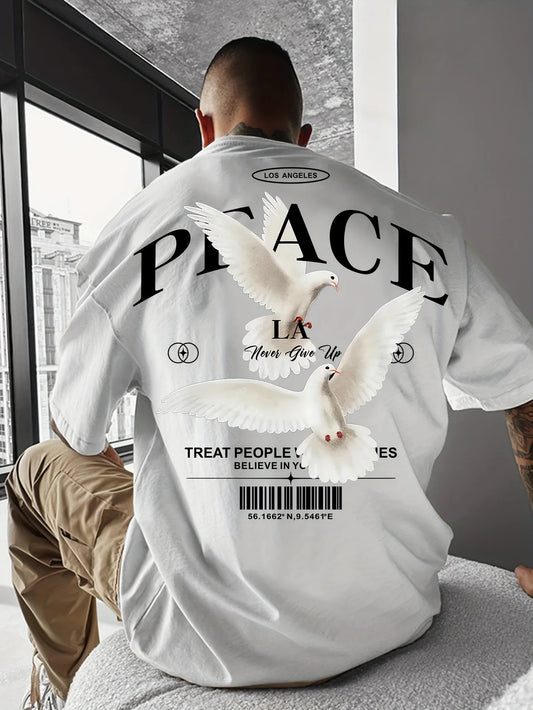 Men's 100% pure cotton fashionable casual loose and flat pattern printed sports round neck short sleeved T-shirt top