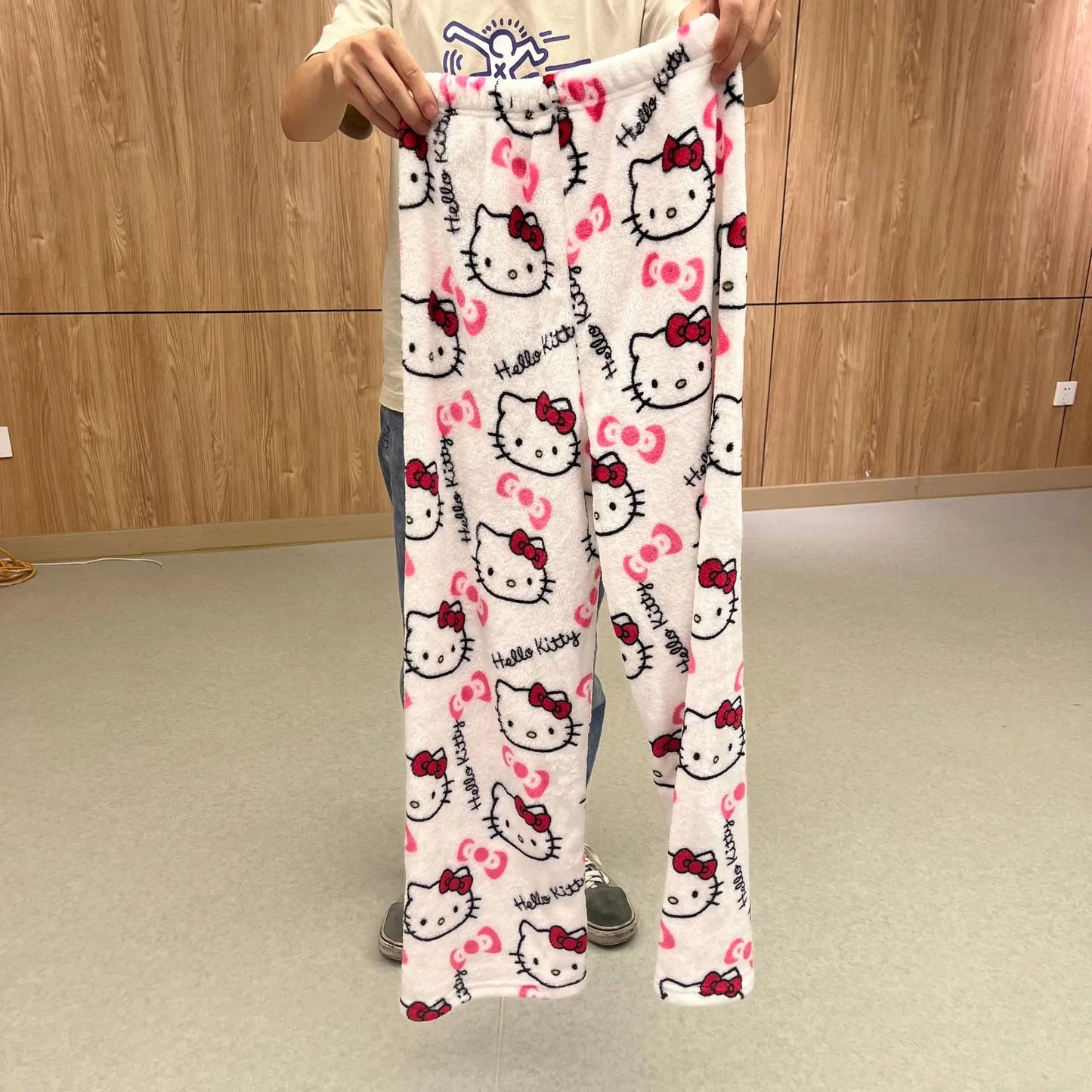 Sanrio Hello Kitty Pajamas Halloween Flannel Fashion Trouserswomen Kawaii Woolen Casual Home Pants Autumn