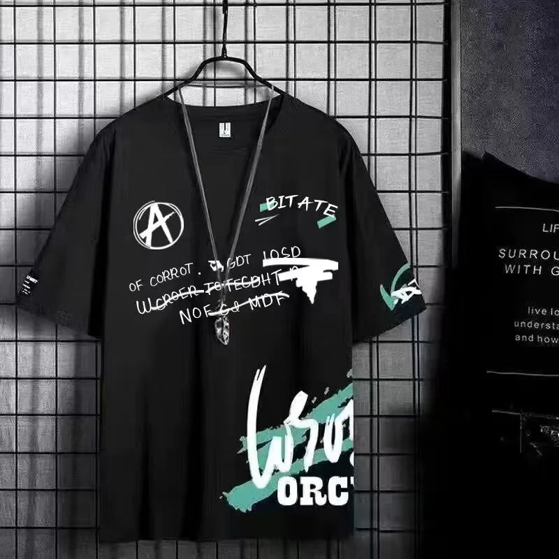 Summer Set for Men Clothes Casual Short Sleeve T Shirt+Short Sets 2 Piece Sets Men Y2K Tracksuits Oversized O-Neck Print T-shirt