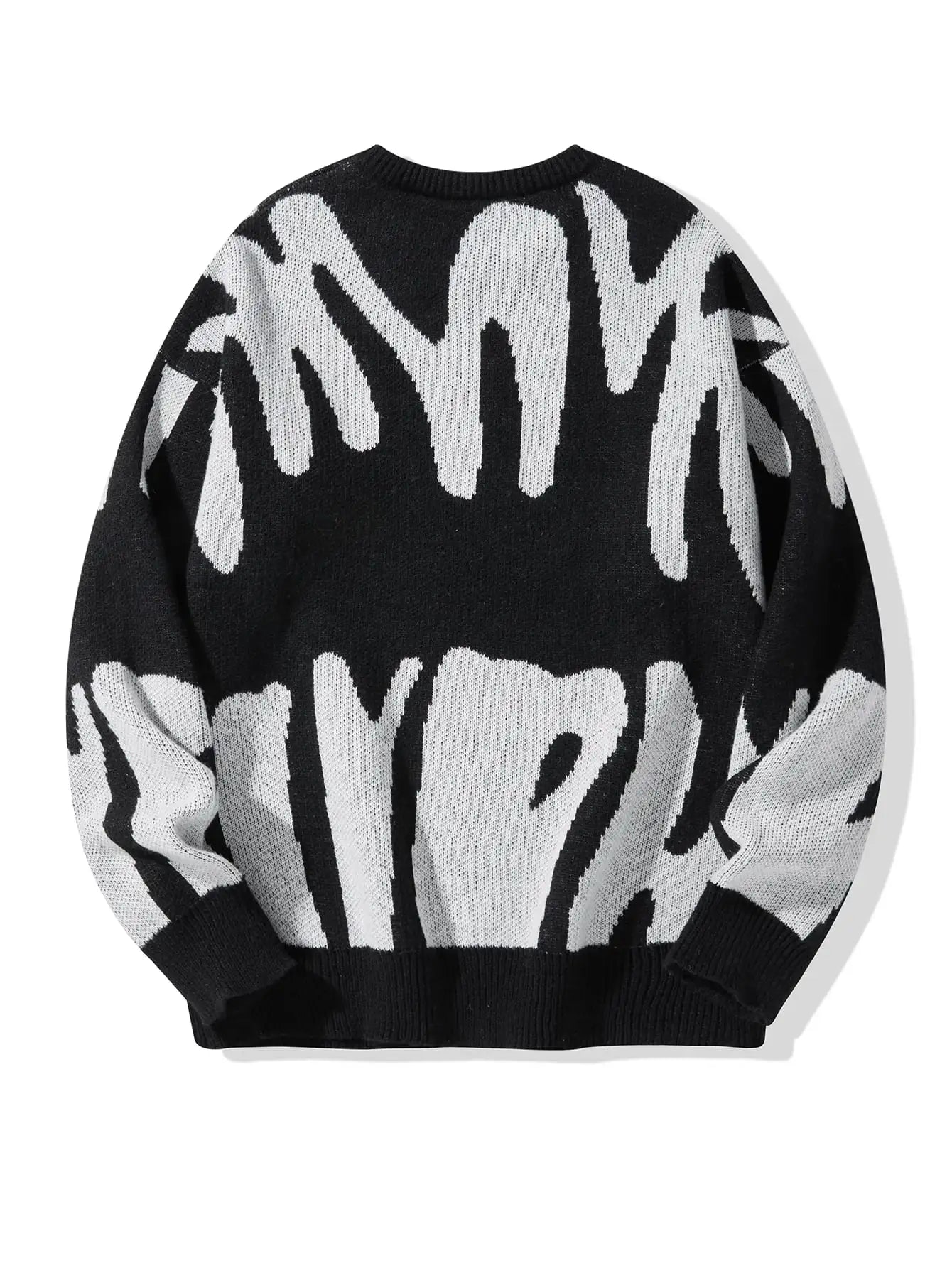 Autumn Winter Irregular Jacquard Pattern Pullover Sweater Casual Round Neck Contrast Color Knitted Pullover