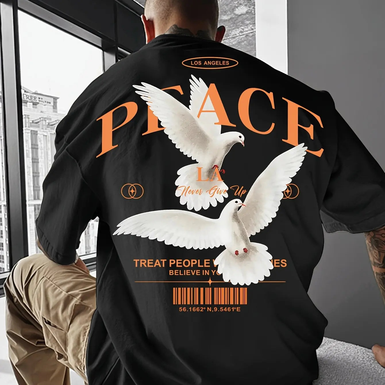 Men's 100% pure cotton fashionable casual loose and flat pattern printed sports round neck short sleeved T-shirt top