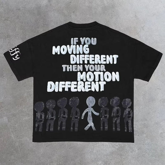 Vintage Motion Different Graphic 100% Cotton Short Sleeve T-Shirt Men Y2K Short Sleeves Oversize Tshirt Streetwear Women Tops