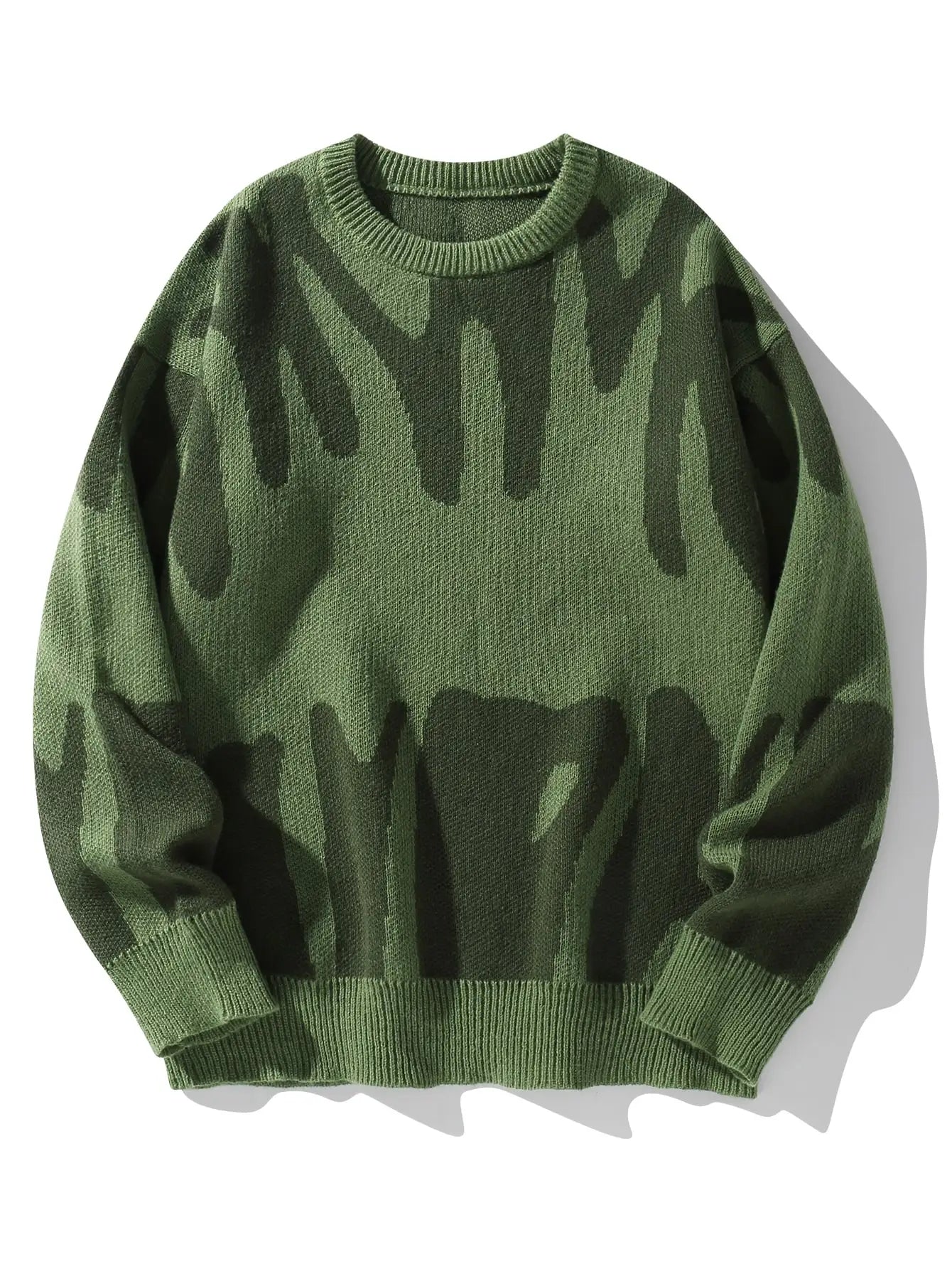 Autumn Winter Irregular Jacquard Pattern Pullover Sweater Casual Round Neck Contrast Color Knitted Pullover