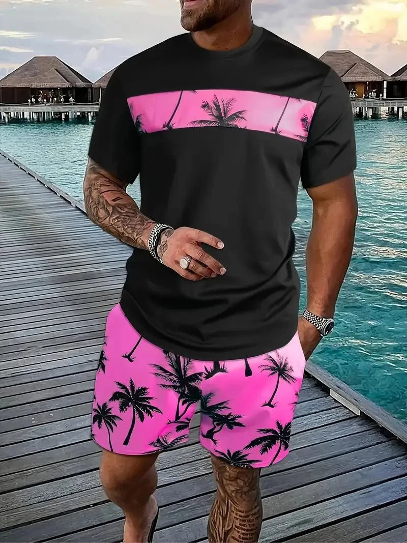 Men's round neck casual summer T-shirt, printed with cartoon characters and letter patterns, lightweight and breathable short sl