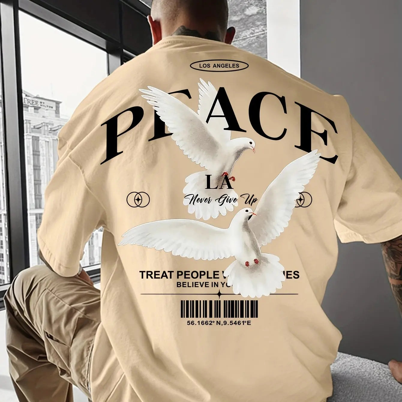 Men's 100% pure cotton fashionable casual loose and flat pattern printed sports round neck short sleeved T-shirt top