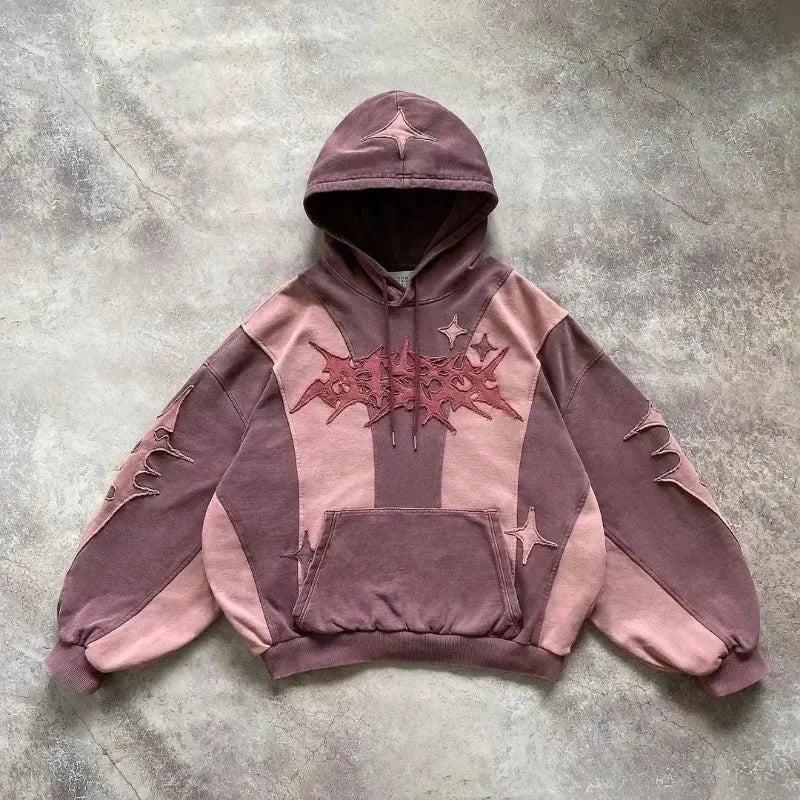 Harajuku New fashion Y2K star patch embroidery oversized hoodie women's Gothic hip-hop loose casual sports hoodie street wear