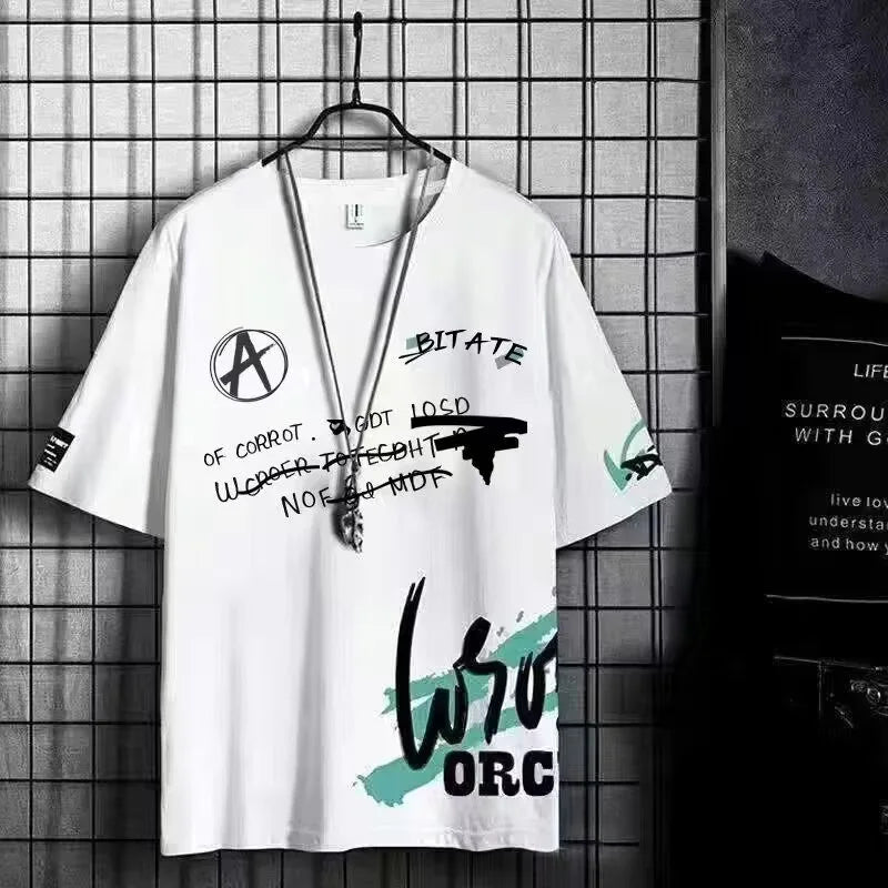 Summer Set for Men Clothes Casual Short Sleeve T Shirt+Short Sets 2 Piece Sets Men Y2K Tracksuits Oversized O-Neck Print T-shirt