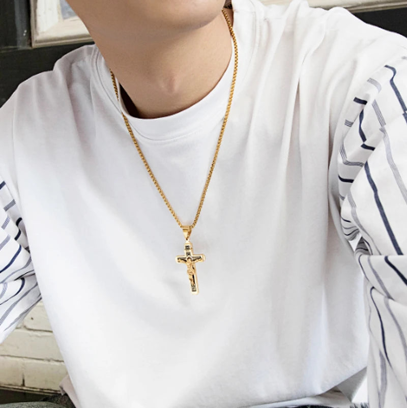 Vintage Jesus Cross Pendant Men and Women Amulet Necklace Catholic Christian Religious Prayer Jewelry Gift