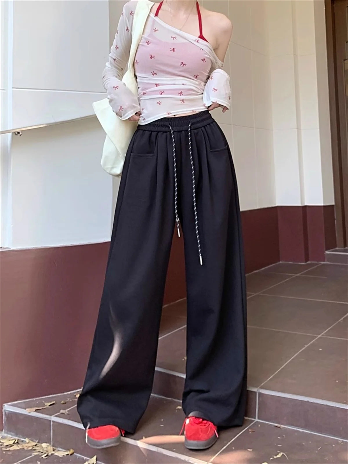 Straight Wide Leg Loose Pant Women Fahsion 2025 Spring Summer New Baggy Sweatpants High Waist Csual Street Pants Chic Trousers