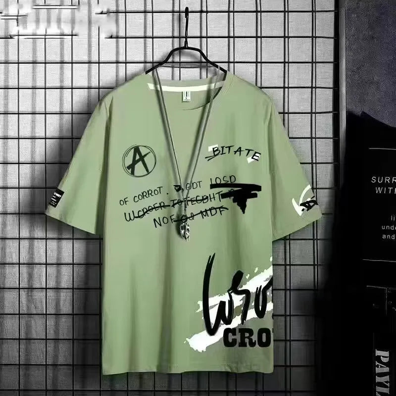 Summer Set for Men Clothes Casual Short Sleeve T Shirt+Short Sets 2 Piece Sets Men Y2K Tracksuits Oversized O-Neck Print T-shirt