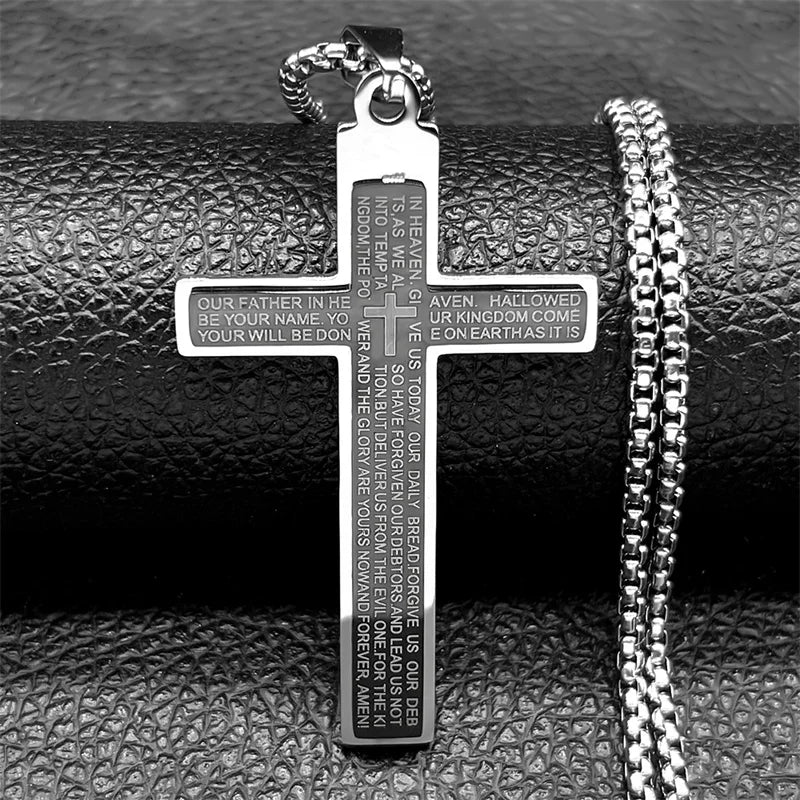 Cross Christian Church Prayer Necklace Men Stainless Steel Gold Color Bible Amulet Necklaces Jewelry colar masculino N2005S02