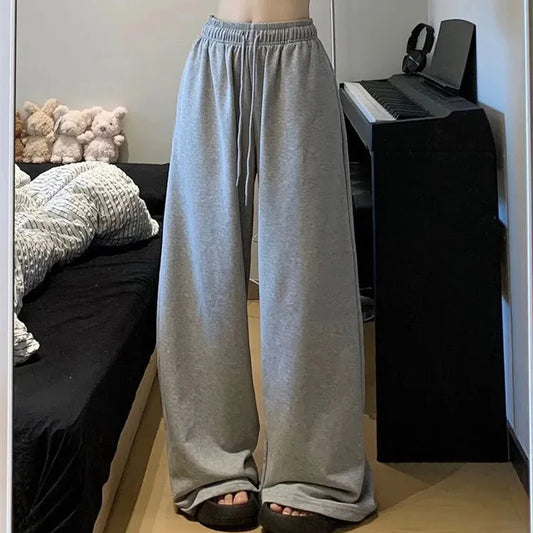 Harajuku Wide Leg Sweatpants for Women Elastic Waist Casual Sport Pants Woman Streetwear Gray Oversize Sportswear Female