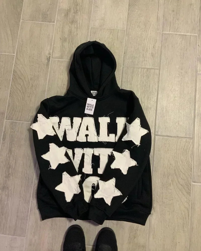 Harajuku New fashion Y2K star patch embroidery oversized hoodie women's Gothic hip-hop loose casual sports hoodie street wear