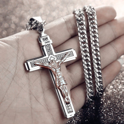 Vintage Jesus Cross Pendant Men and Women Amulet Necklace Catholic Christian Religious Prayer Jewelry Gift