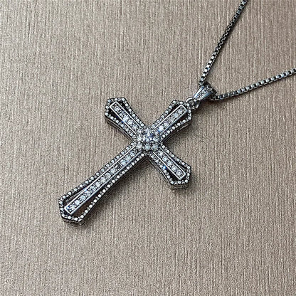 Huitan Luxury Full Cubic Zirconia Cross Pendant Necklace for Women Fashion Versatile Necklace Jewelry Party Daily Accessories