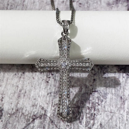 Huitan Luxury Full Cubic Zirconia Cross Pendant Necklace for Women Fashion Versatile Necklace Jewelry Party Daily Accessories