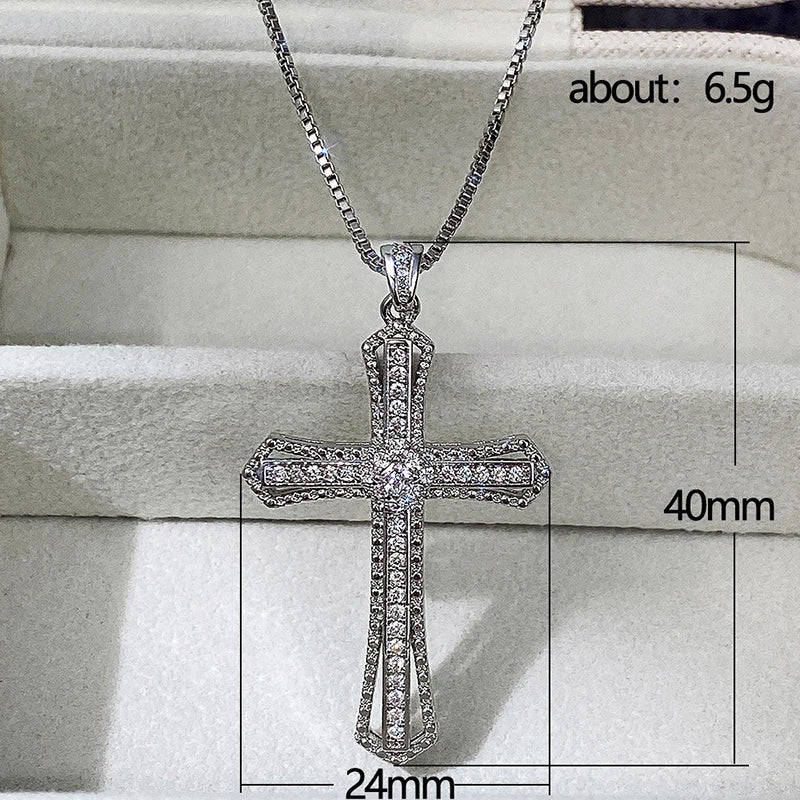 Huitan Luxury Full Cubic Zirconia Cross Pendant Necklace for Women Fashion Versatile Necklace Jewelry Party Daily Accessories