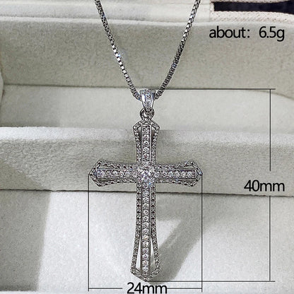 Huitan Luxury Full Cubic Zirconia Cross Pendant Necklace for Women Fashion Versatile Necklace Jewelry Party Daily Accessories