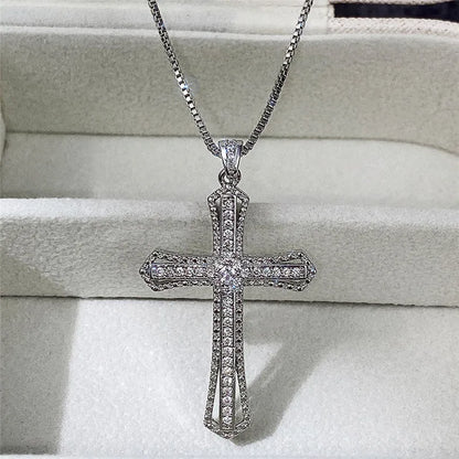 Huitan Luxury Full Cubic Zirconia Cross Pendant Necklace for Women Fashion Versatile Necklace Jewelry Party Daily Accessories