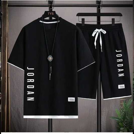 Men's Summer Waffle Set Brand Fashion Casual T-shirt+Shorts Set Men's Sports Set Loose ComfortableSlow RunningQuick Dr