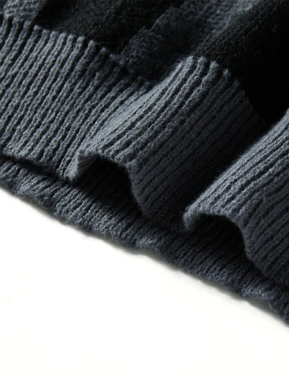 Autumn Winter Irregular Jacquard Pattern Pullover Sweater Casual Round Neck Contrast Color Knitted Pullover