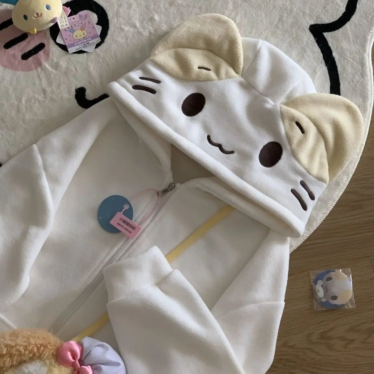 Oversize Deeptown Kawaii Lolita Style Women Fleece Hoodies Cutecore Japanese Soft Girl Zipper Sweatshirt Casual Cartoon Cardigan