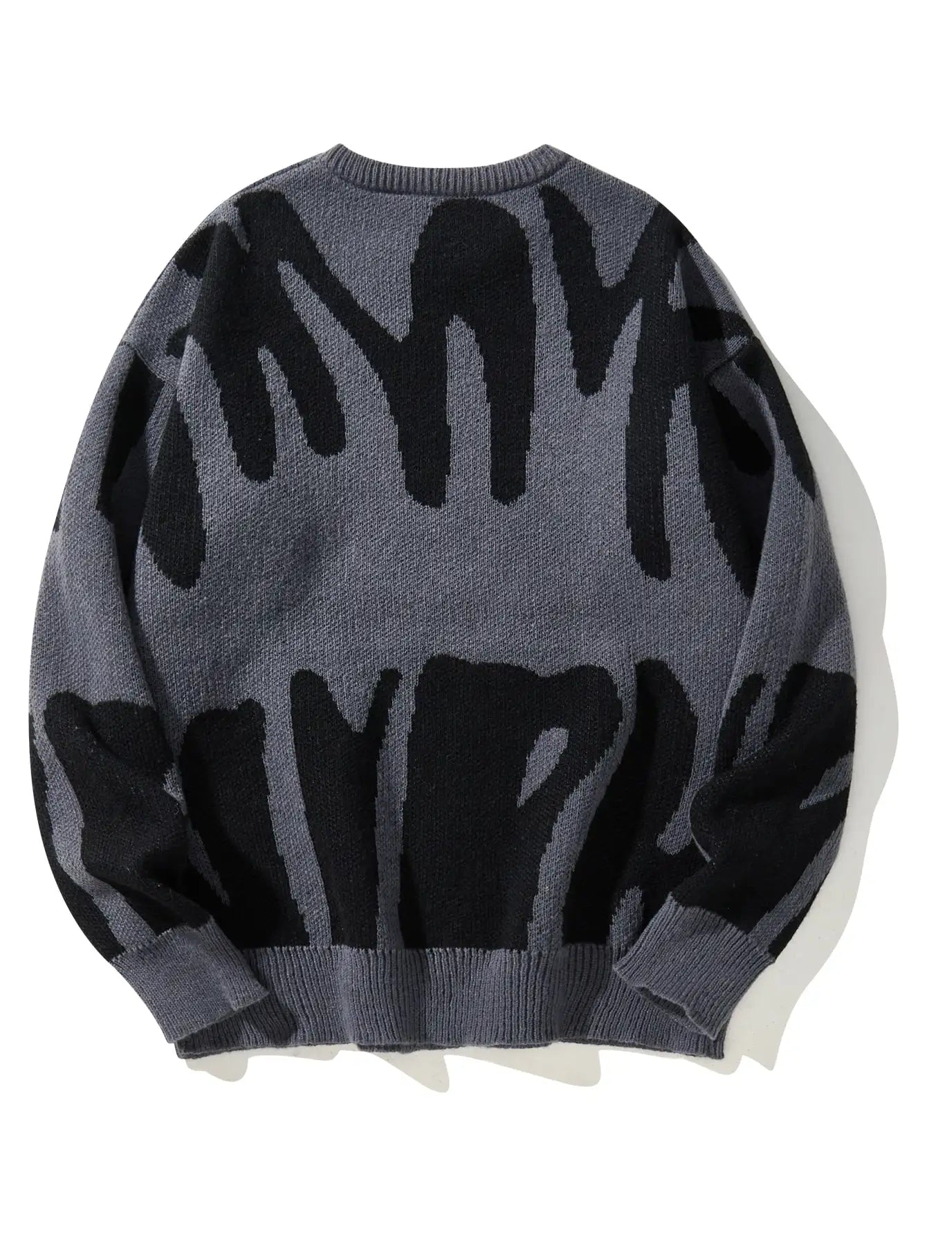 Autumn Winter Irregular Jacquard Pattern Pullover Sweater Casual Round Neck Contrast Color Knitted Pullover