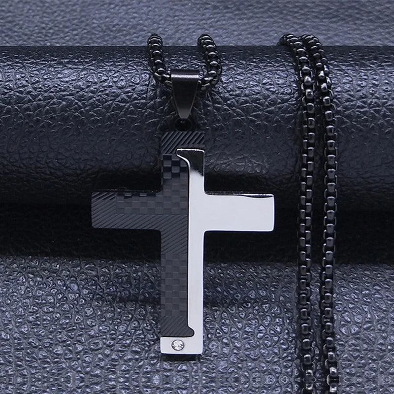 Cross Christian Church Prayer Necklace Men Stainless Steel Gold Color Bible Amulet Necklaces Jewelry colar masculino N2005S02