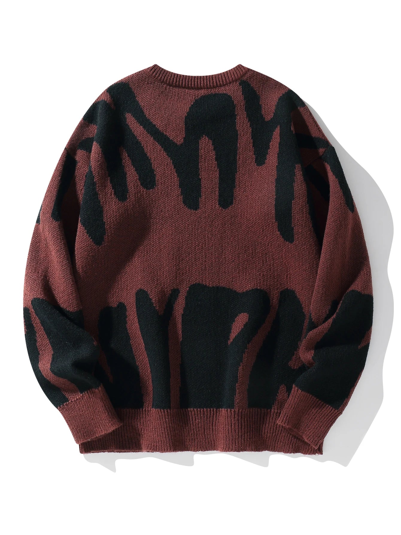 Autumn Winter Irregular Jacquard Pattern Pullover Sweater Casual Round Neck Contrast Color Knitted Pullover
