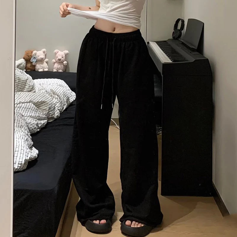 Harajuku Wide Leg Sweatpants for Women Elastic Waist Casual Sport Pants Woman Streetwear Gray Oversize Sportswear Female
