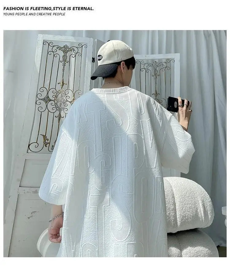 3D new Waffle TZ30 Summer Suit  Casual T-shirt + Shorts Suit Tracksuit Solid color tracksuit loose suit