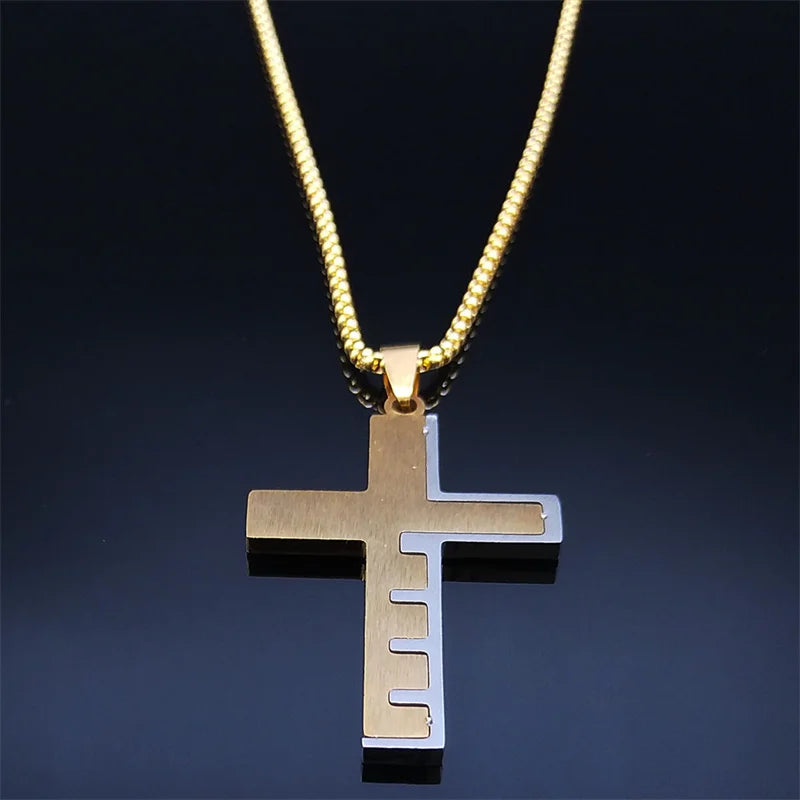 Cross Christian Church Prayer Necklace Men Stainless Steel Gold Color Bible Amulet Necklaces Jewelry colar masculino N2005S02