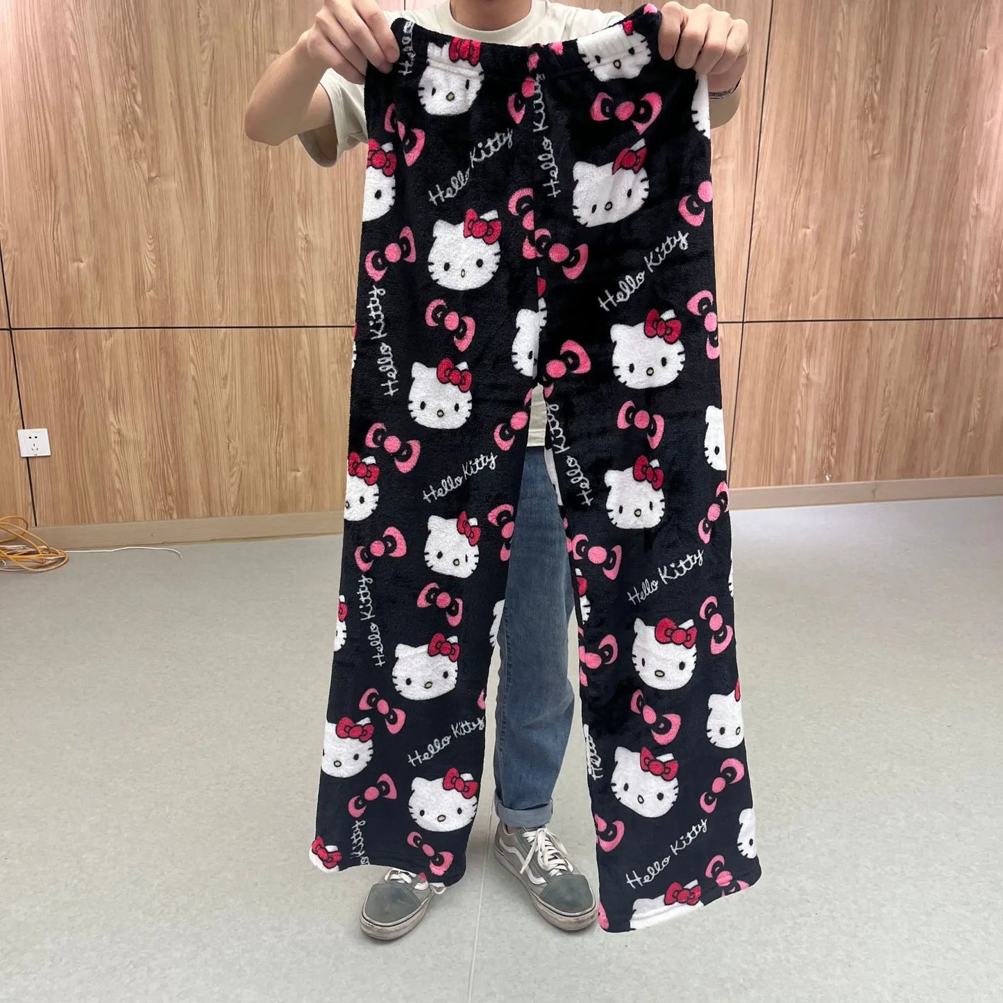 Sanrio Hello Kitty Pajamas Halloween Flannel Fashion Trouserswomen Kawaii Woolen Casual Home Pants Autumn
