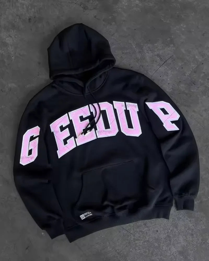 Colorful Retro Punk Letter Embroidery Casual Loose Hoodie Men High Street Trend Y2K Oversized Sweatshirt Women