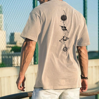 Men's 100% pure cotton summer loose size Planet Graphic Design print casual comfortable round neck short sleeved T-shirt top