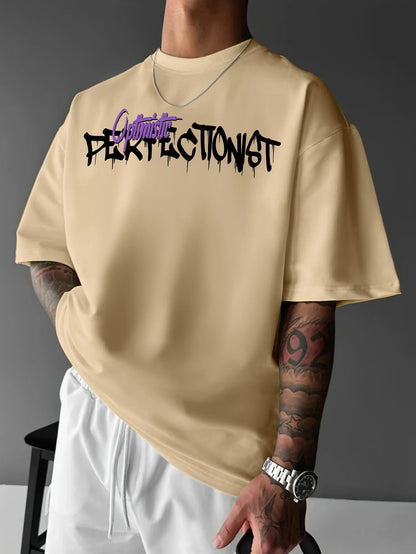 Men's summer 100 cotton fashionable casual sports loose American street letter printed round neck short sleeved T-shirt top