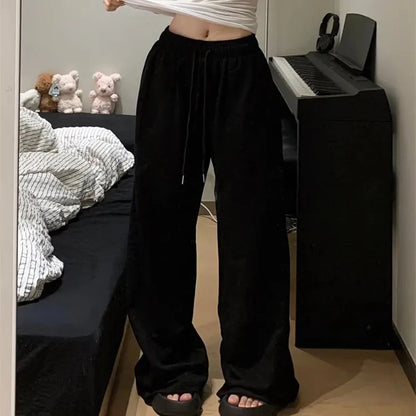 Harajuku Wide Leg Sweatpants for Women Elastic Waist Casual Sport Pants Woman Streetwear Gray Oversize Sportswear Female