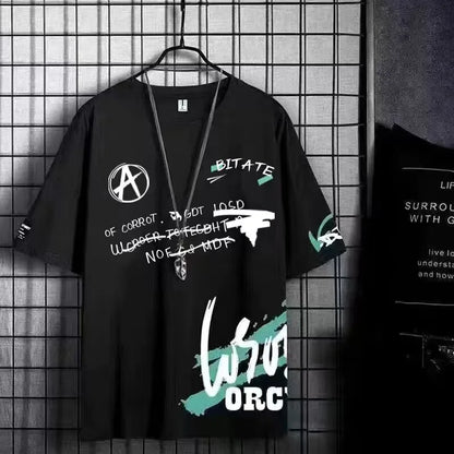Summer Set for Men Clothes Casual Short Sleeve T Shirt+Short Sets 2 Piece Sets Men Y2K Tracksuits Oversized O-Neck Print T-shirt