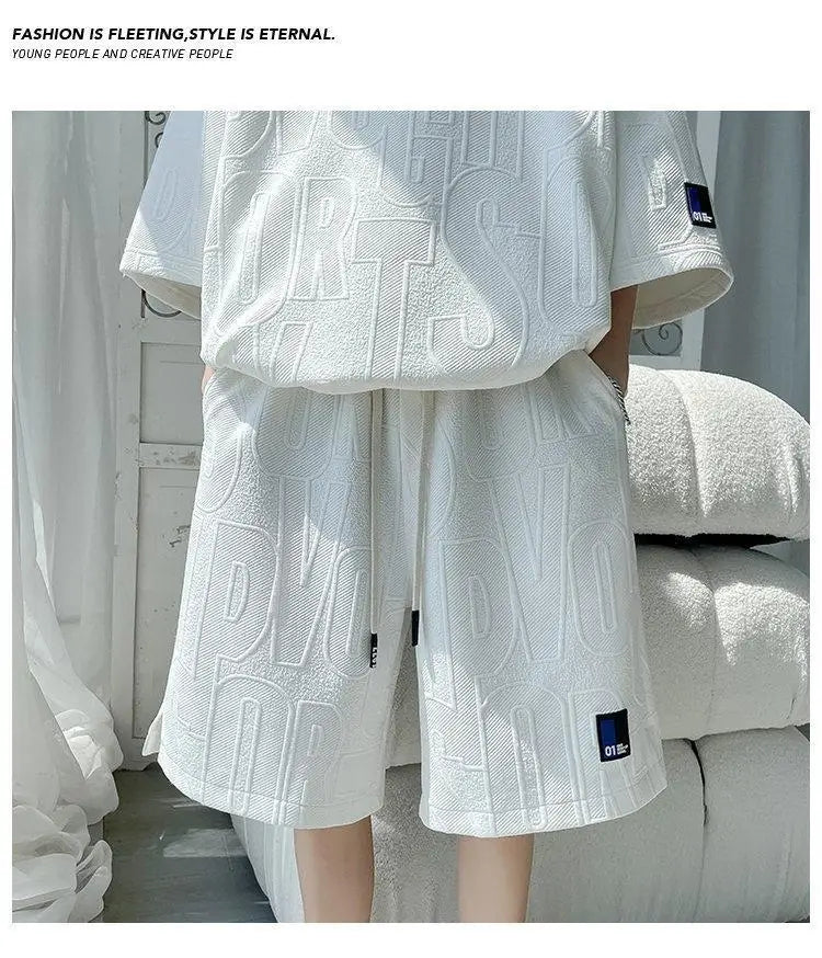 3D new Waffle TZ30 Summer Suit  Casual T-shirt + Shorts Suit Tracksuit Solid color tracksuit loose suit