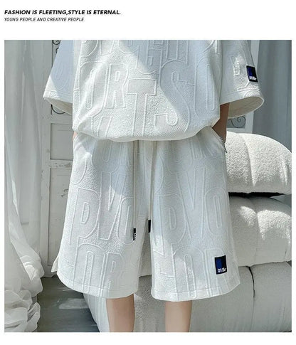 3D new Waffle TZ30 Summer Suit  Casual T-shirt + Shorts Suit Tracksuit Solid color tracksuit loose suit
