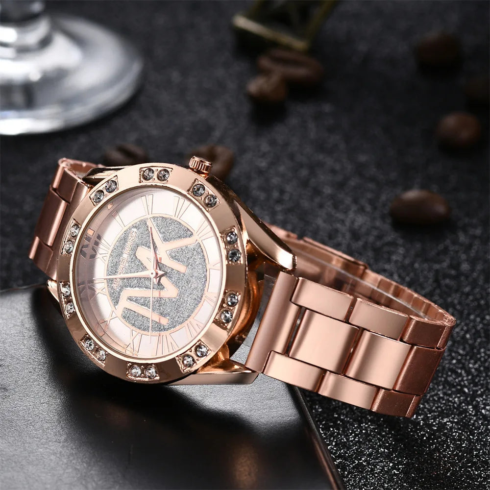 UTHAI Women's Diamond Set Quartz Watch For TVK Logo Fashion Stainless Steel Bracelet Gold Men Trendy Clock Watches