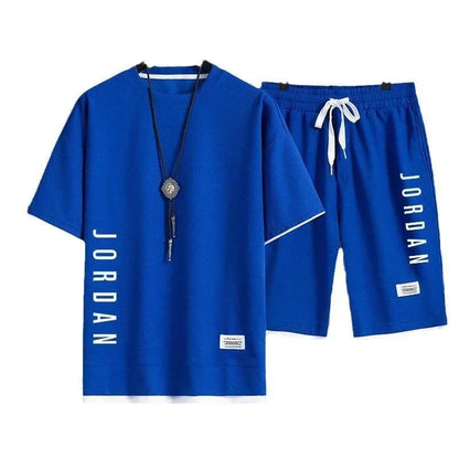 Men's Summer Waffle Set Brand Fashion Casual T-shirt+Shorts Set Men's Sports Set Loose ComfortableSlow RunningQuick Dr