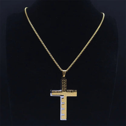 Cross Christian Church Prayer Necklace Men Stainless Steel Gold Color Bible Amulet Necklaces Jewelry colar masculino N2005S02