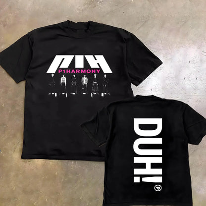 Summer Men P1Harmony DUH Same T-shirt Kpop Print Summer Short Sleeve Tee for Fans Men Women Clothing Streetwear T Shirts