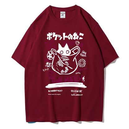 Men Women Cartoon T-Shirts Summer Harajuku Kawaii Cat Printed Short Sleeve Tees Couple Streetwear Loose Clothes Y2K Tops