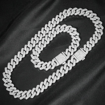 3pcs Necklace+Bracelet+Watch Cuban Chain Watch for Men Hip Hop Miami Curb Iced Out Paved Rhinestone Rapper Cuban men Jewelry set