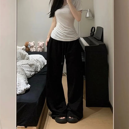 Harajuku Wide Leg Sweatpants for Women Elastic Waist Casual Sport Pants Woman Streetwear Gray Oversize Sportswear Female