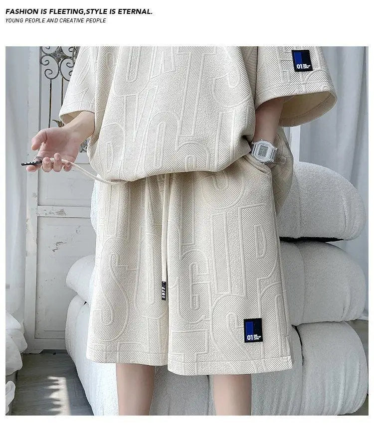 3D new Waffle TZ30 Summer Suit  Casual T-shirt + Shorts Suit Tracksuit Solid color tracksuit loose suit