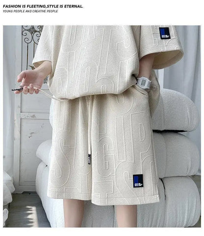 3D new Waffle TZ30 Summer Suit  Casual T-shirt + Shorts Suit Tracksuit Solid color tracksuit loose suit